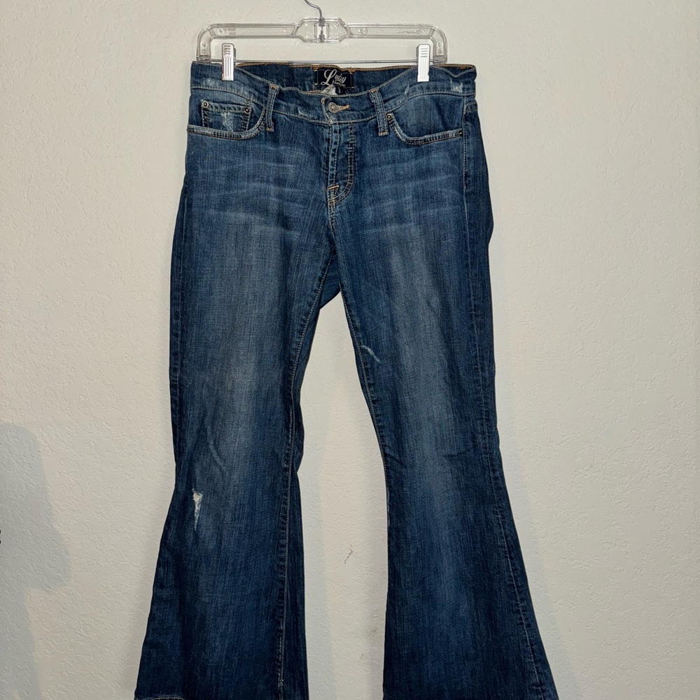Lucky Brand Distressed Flare Jeans - Dark Wash